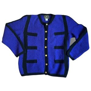 NWOT 100% Wool Chanel Style Cardigan Jacket Blue Chic South Wool Sweater M